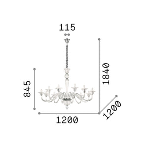 Lampadario Classico Brigitta Vetro Trasparente 12 Luci E14