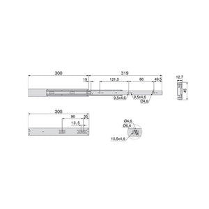 Kit Guide per Cassetti a Sfera 45 x 300 mm Estrazione Totale Chiusura Soft Zincato 5 Pezzi Emuca