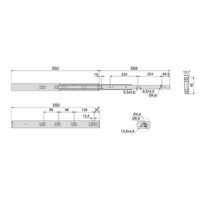 Guide a Sfere per Cassetti con Estrazione Totale e Chiusura Soft H45 mm L550 Bianco Acciaio Emuca