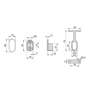 Kit Tubo per Armadio 30 x 15 mm Acciaio L 0,75 m Cromato Brillo Acciaio e Zama Emuca