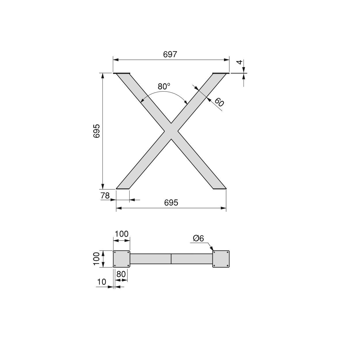 Set Gambe Cross per Tavolo H695 Verniciato Bianco Acciaio Emuca