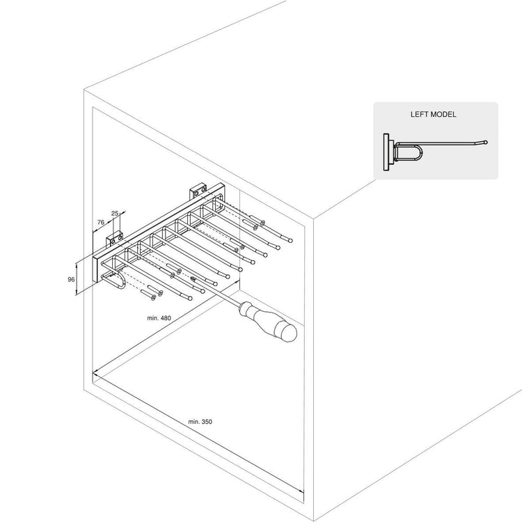 Porta Pantaloni Self Montaggio Laterale per Armadio Cromato Brillo Acciaio e Tecnoplastica e Emuca