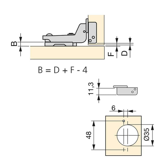 Cerniera a Scodellino 35 mm Collo Alto Chiusura Ammortizzata 100° Basette Euro 20 Pezzi Emuca