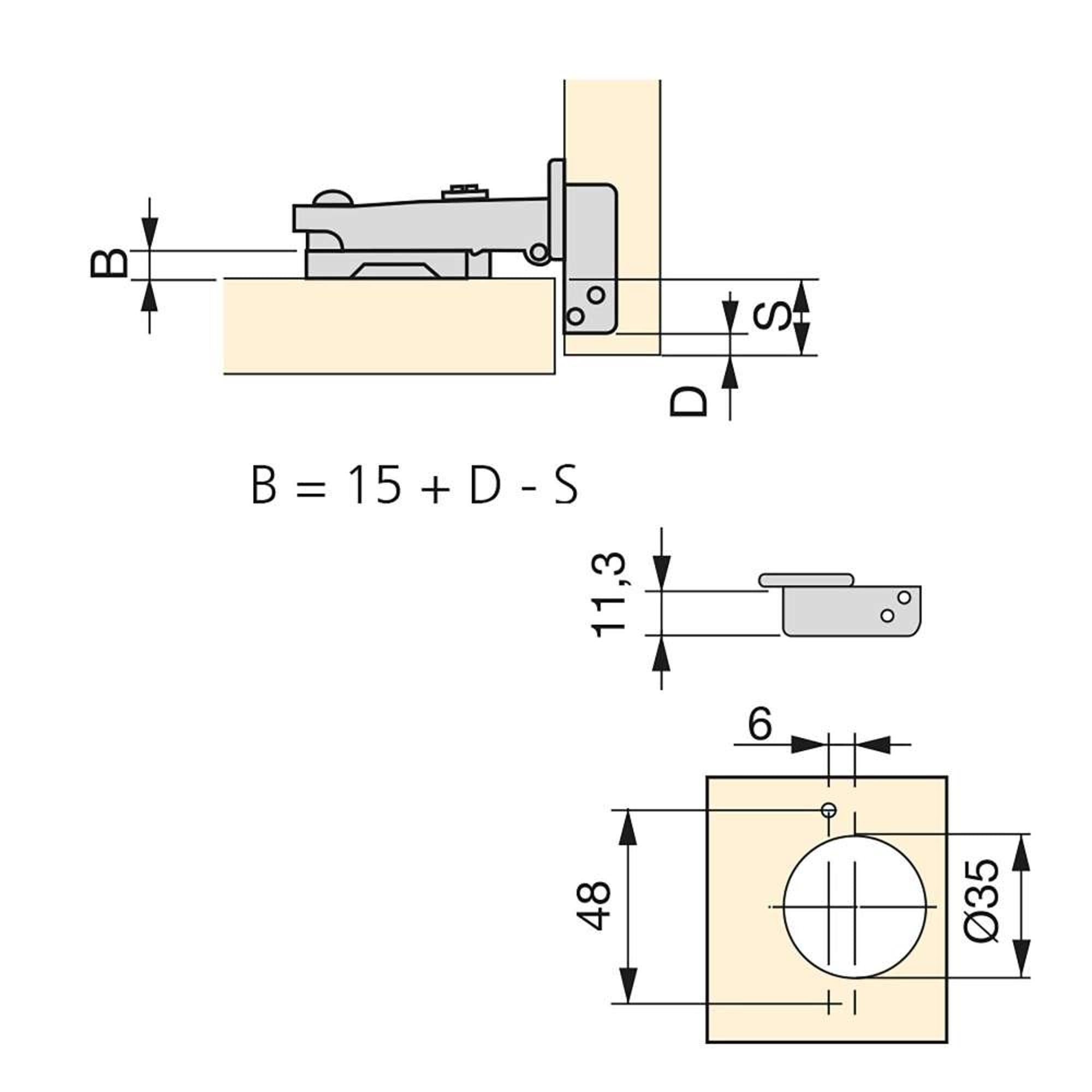 Cerniera a Scodellino 35 mm Collo Dritto Chiusura Ammortizzata 100° Basette Euro 20 Pezzi Emuca