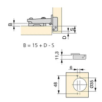 Cerniera a Scodellino 35 mm Collo Dritto Chiusura Ammortizzata 100° Basette Euro 20 Pezzi Emuca