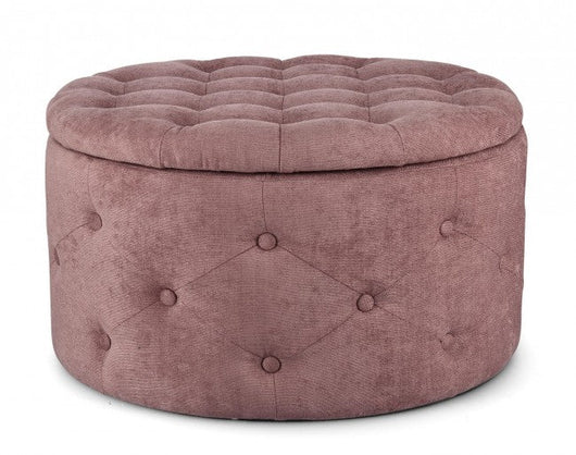 Pouf Contenitore Porta Scarpe ⌀ 70x40 cm Ernestine in Tessuto Rosa Antico