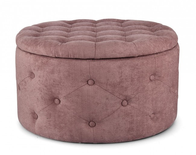 Pouf Contenitore Porta Scarpe ⌀ 70x40 cm Ernestine in Tessuto Rosa Antico