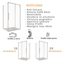 Box Doccia Angolare 1 Anta Scorrevole in Cristallo Trasparente 8mm H200 Bonussi Eliane 70x100 cm