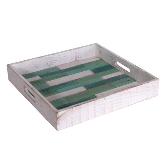 Vassoio mare legno bianco verde quadro cm37x37h6