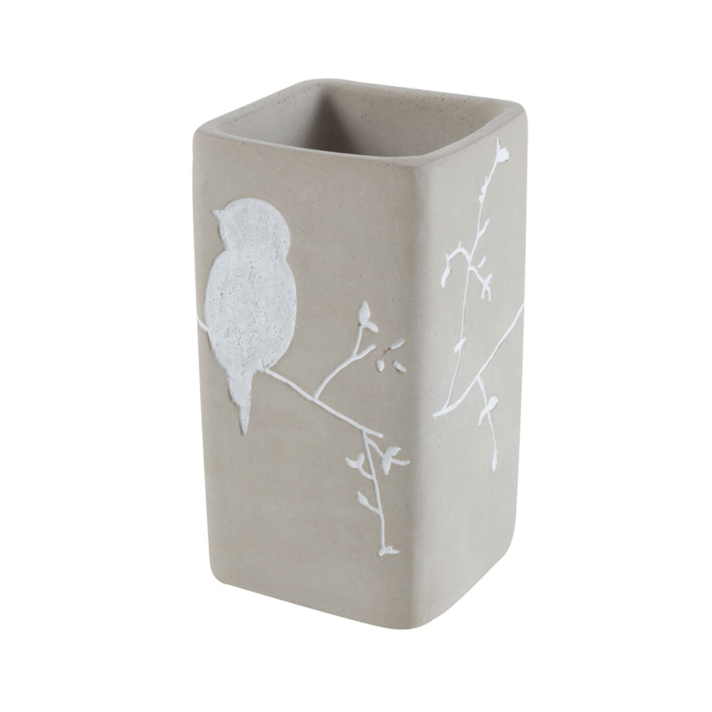 Bicchiere porta spazzolino 'Birdie Cement' in cemento by Cipi - cm 7x7x12h