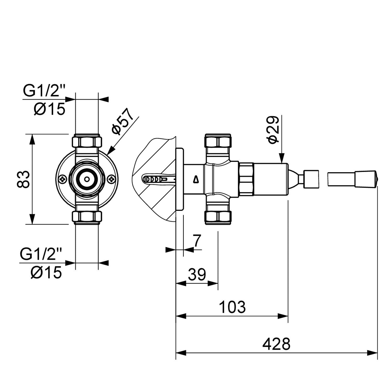 Rubinetto temporizzato con comando a ginocchio di MCM lunghezza leva 300 mm