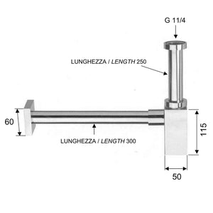 Sifone d'arredo design quadrato in ottone verniciato bianco 30 cm