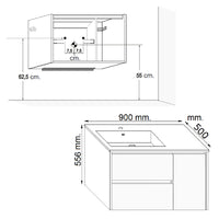 Mobile bagno sospeso FLIP 90 cm 90x50 frontale e lati bianco lucido cassetti ammortizzati