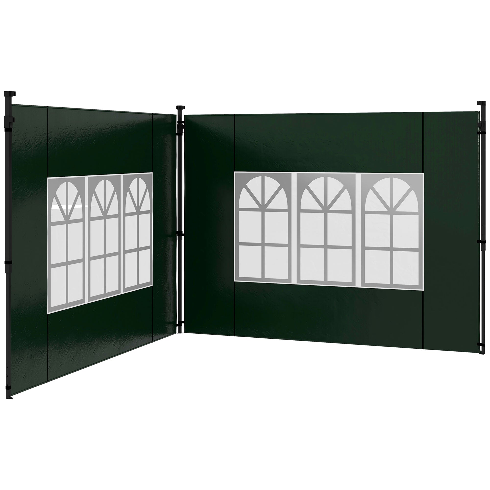 Set 2 Pareti Laterali per Gazebo 3x3m e 3x6m con Finestre 293x193 cm in PE e Plastica Verde