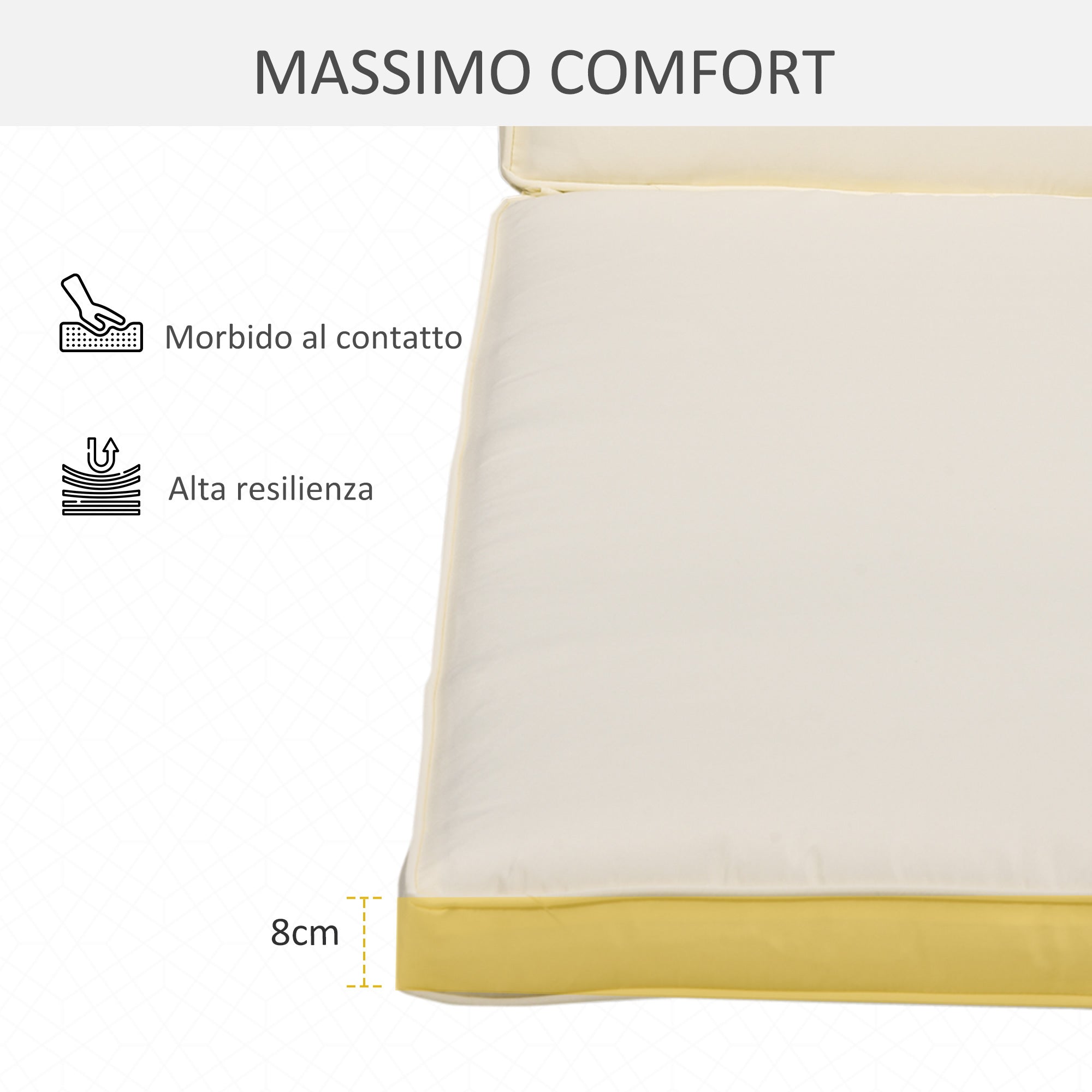 Cuscino per Lettino Prendisole da Giardino 188x53x8 cm in Poliestere Bianco Crema