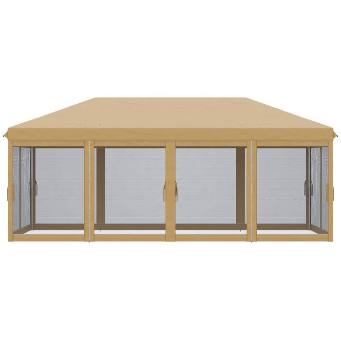 Gazebo da Giardino 6x3m Pieghevole con Zanzariera Altezza Regolabile e Borsa di Trasporto Beige