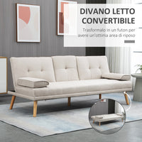 Divano Letto 3 Posti 181x77x78 cm in Tessuto Effetto Lino Beige