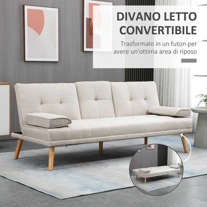 Divano Letto 3 Posti 181x77x78 cm in Tessuto Effetto Lino Beige