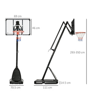 Canestro da Basket da Esterno 107x70 cm Altezza Regolabile 293-350 cm in Acciaio Nero e Rosso