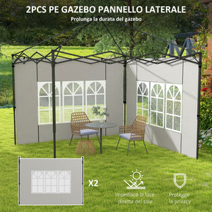 Set 2 Pareti Laterali per Gazebo 3x3m e 3x6m con Finestre 293x193 cm in PE e Plastica Bianco