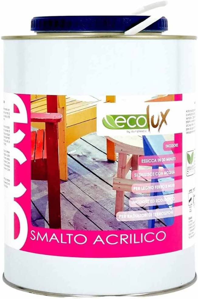 Ecolux smalto ecologico satinato acrilico ad acqua inodore per interno ed esterno *** tinta rosso ossido, contenuto l...