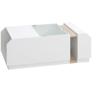 Tavolino da Salotto con Ripiani e Scomparti Nascosti 100x55x36 cm in Legno e Vetro Bianco