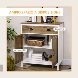 Mobile Multiuso 1 Cassetto 2 Ante 78,5x39x89,4 cm in Truciolato Bianco e Legno