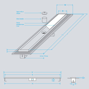 Canale canaletta pavimento lineare scarico doccia acciaio inox satinato canalina *** misure l1085xh63>115 mm, confezi...