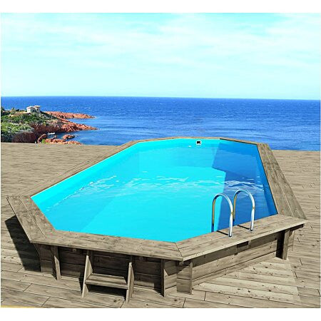 Piscina in legno ottagonale interrata 6.53x4.41m con pompa di calore Cancun