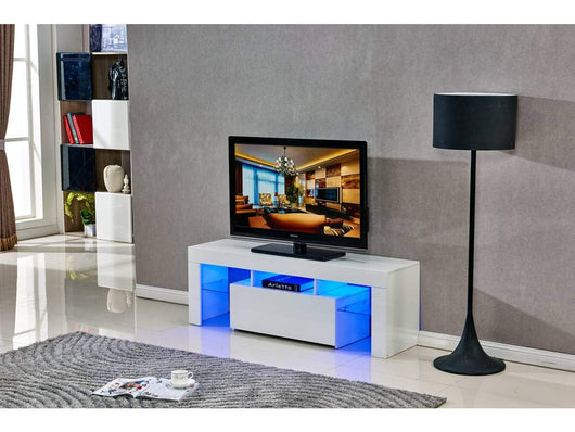 Mobile TV 130 cm Bianco con LED 16 Colori Telecomando Habitat et Jardin