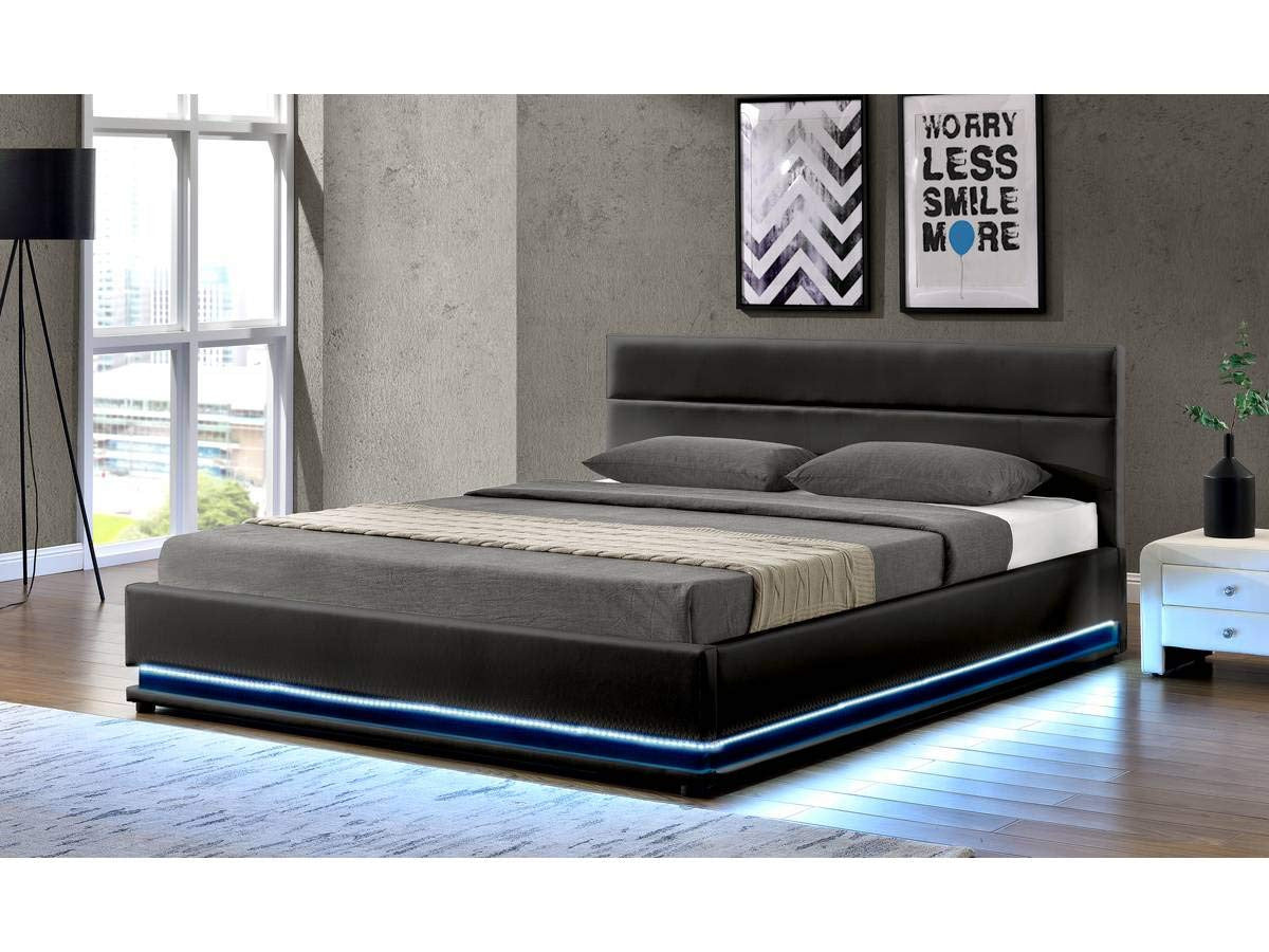 Letto 160x200cm LED Contenitore Nero Design Moderno Habitat et Jardin