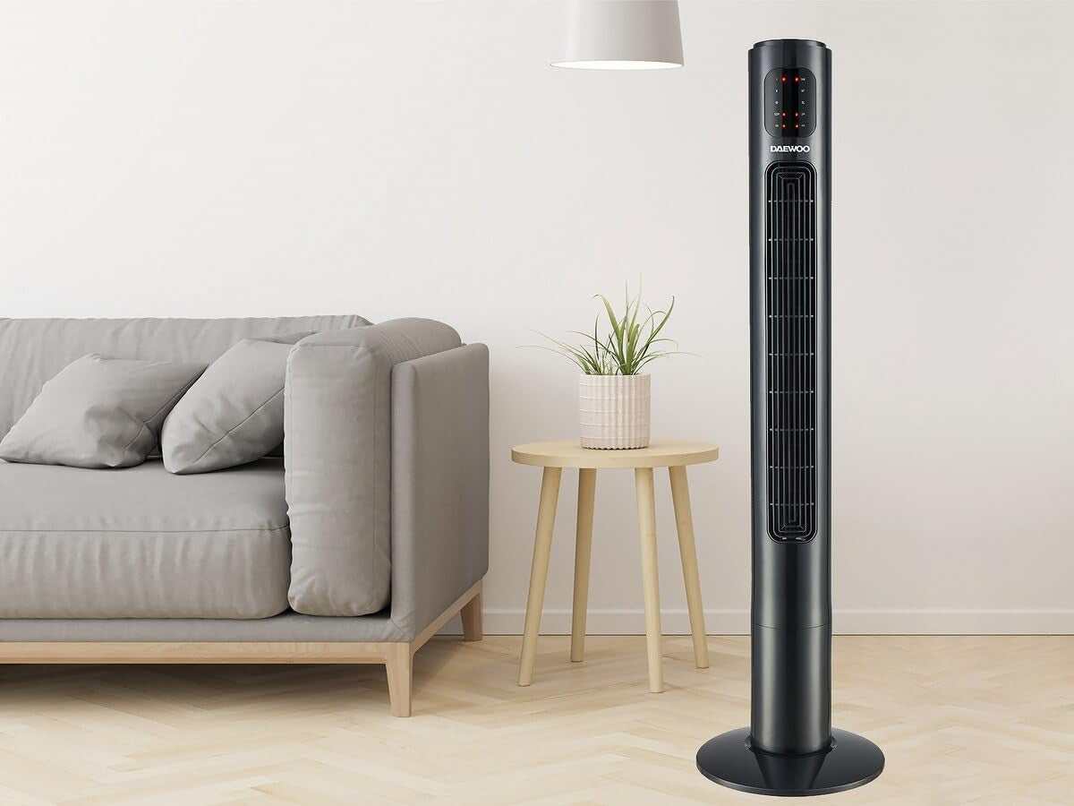 Daewoo Ventilatore a Torre 117 cm 45W 3 Velocità Nero con Telecomando