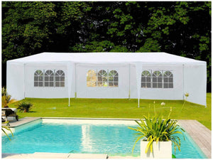 Gazebo 3x9m Impermeabile Bianco 5 Pareti Laterali Polietilene Habitat et Jardin