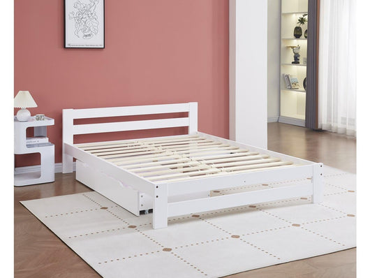 Letto Matrimoniale 140x190cm Legno Bianco con Cassetto