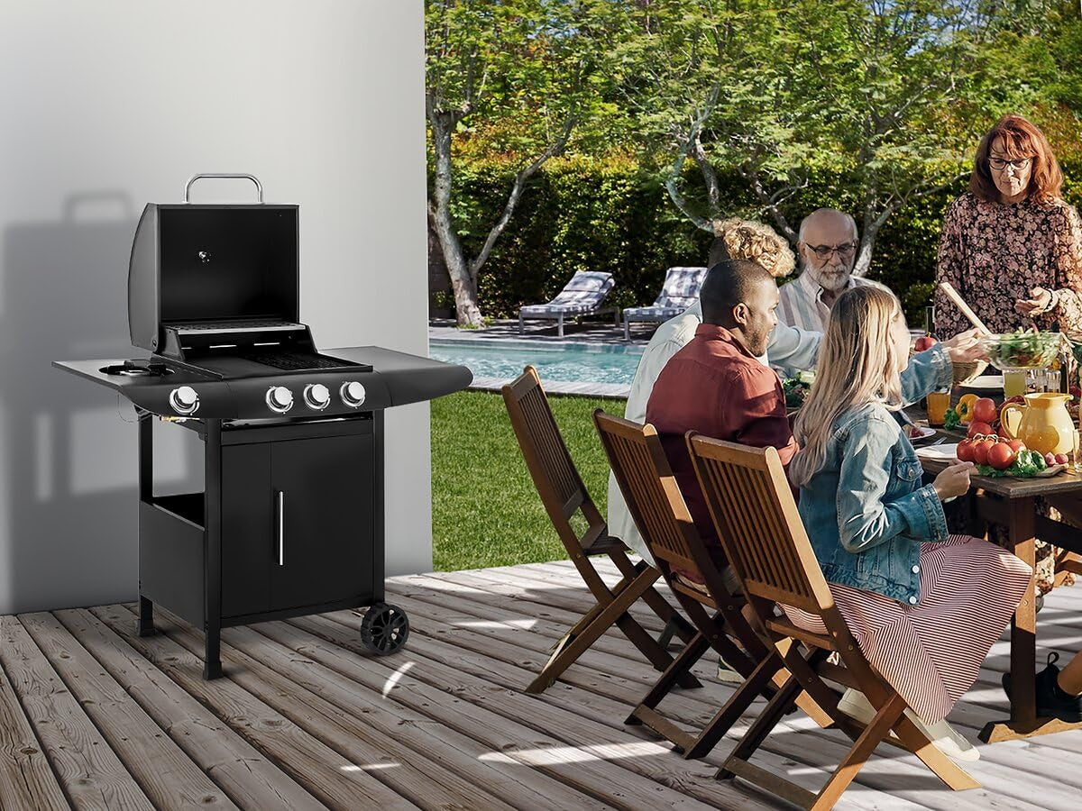 Habitat et Jardin Barbecue a Gas 4+1 Fornelli 11,5 kW Acciaio Inox Nero