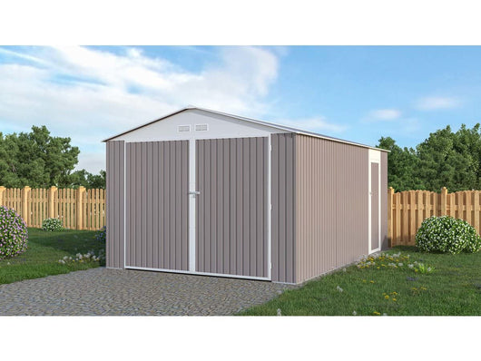 Garage in Metallo 15,36 m² Grigio con Porta Battente Habitat et Jardin