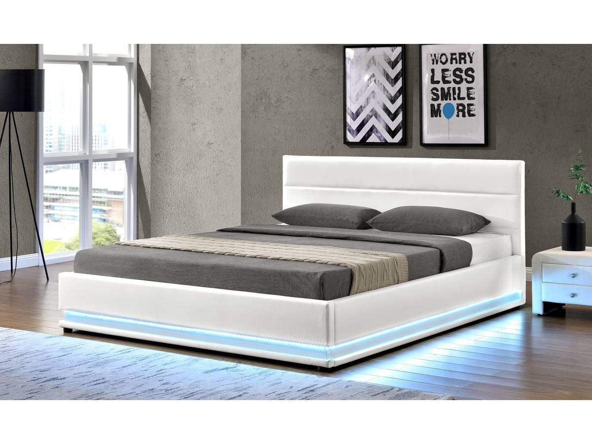 Letto LED 180x200 Bianco con Contenitore Moderno Habitat et Jardin