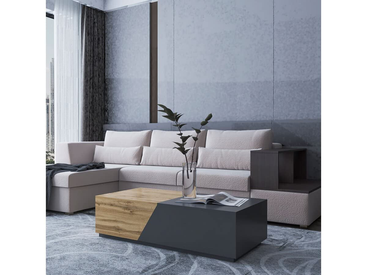 Tavolino con cassapanca 124x60x42cm MDF grigio da esterno Habitat et Jardin