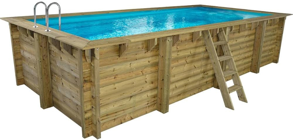 HABITAT ET JARDIN Piscina in Legno Rettangolare 6,20x4,10m con Scala e Copertura