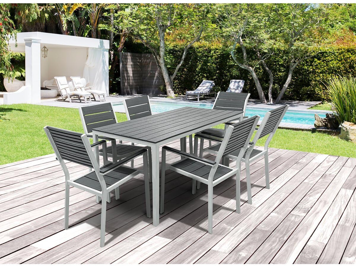 Habitat et Jardin Tavolo Giardino 156x78x74cm Grigio Metallo Plastica Rettangolare