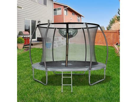 Habitat et Jardin Trampolino Ø3,70 m con Rete Sicurezza e Canestro Basket Grigio Verde