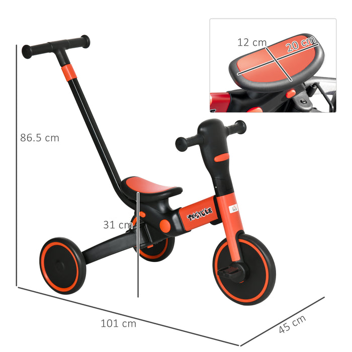 Triciclo per Bambini 18-60 Mesi 101x45x86,5 cm con Manubrio Regolabile e Ruote Chiuse Rosso