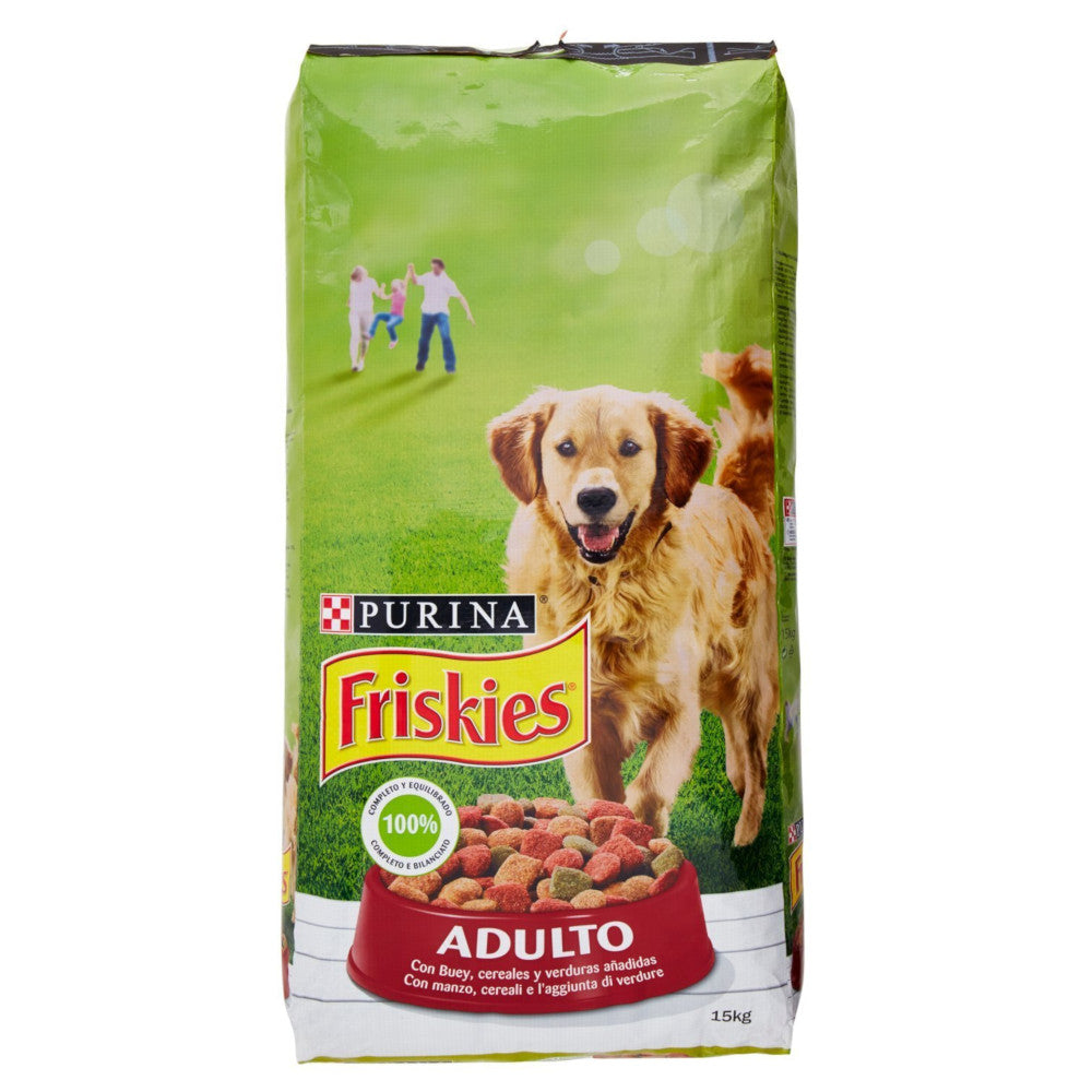 Purina friskies crocchette con manzo e aggiunta di verdure per cani adulti confezione da 15 kilogram