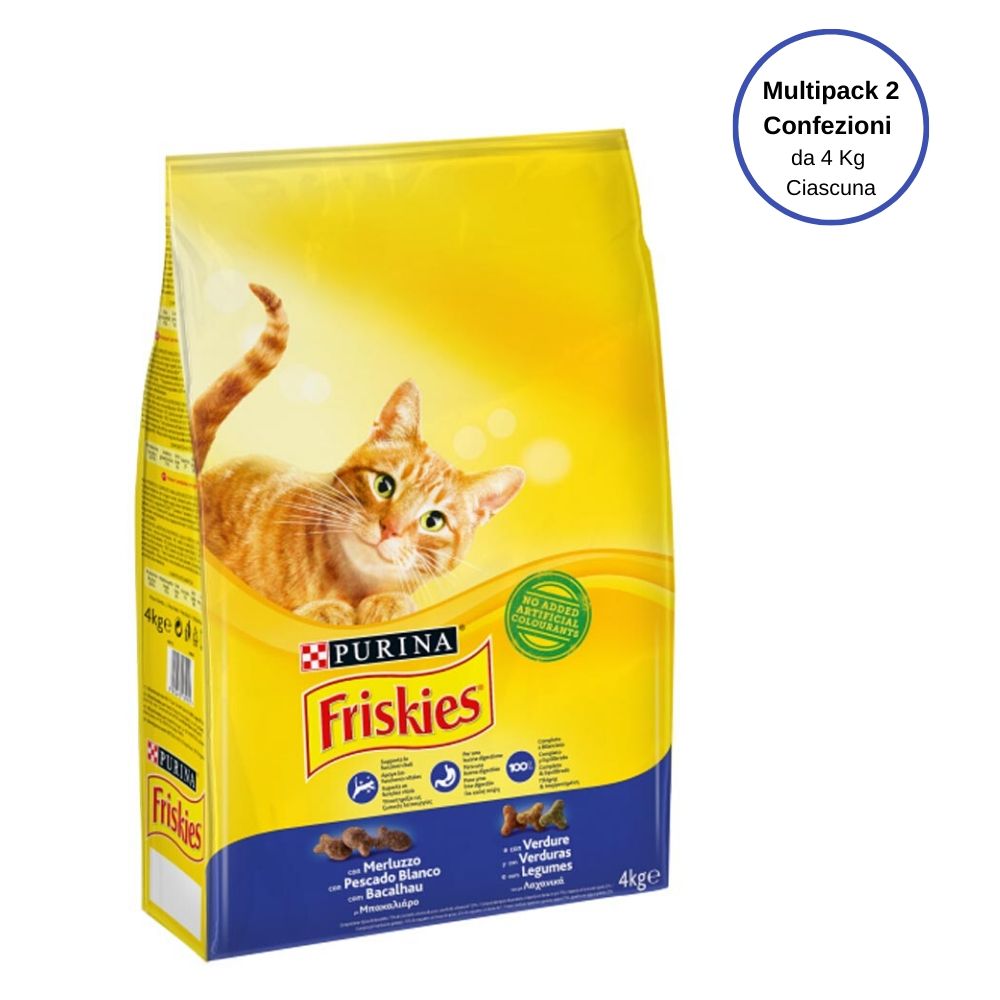 Purina friskies con merluzzo e verdure per gatto adulto multipack da 2 confezioni da 4 kg ciascuna