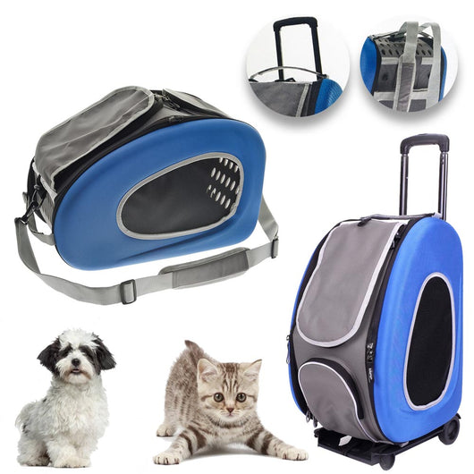 Trolley zaino & borsa per cani e gatti 3 in 1 max 8 kg pet rolling colore blu