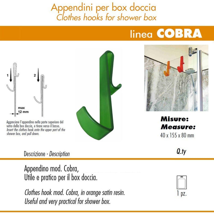 Pika' 1 appendino per box doccia cobra satinato verde 15,5 centimetri accessorio bagno