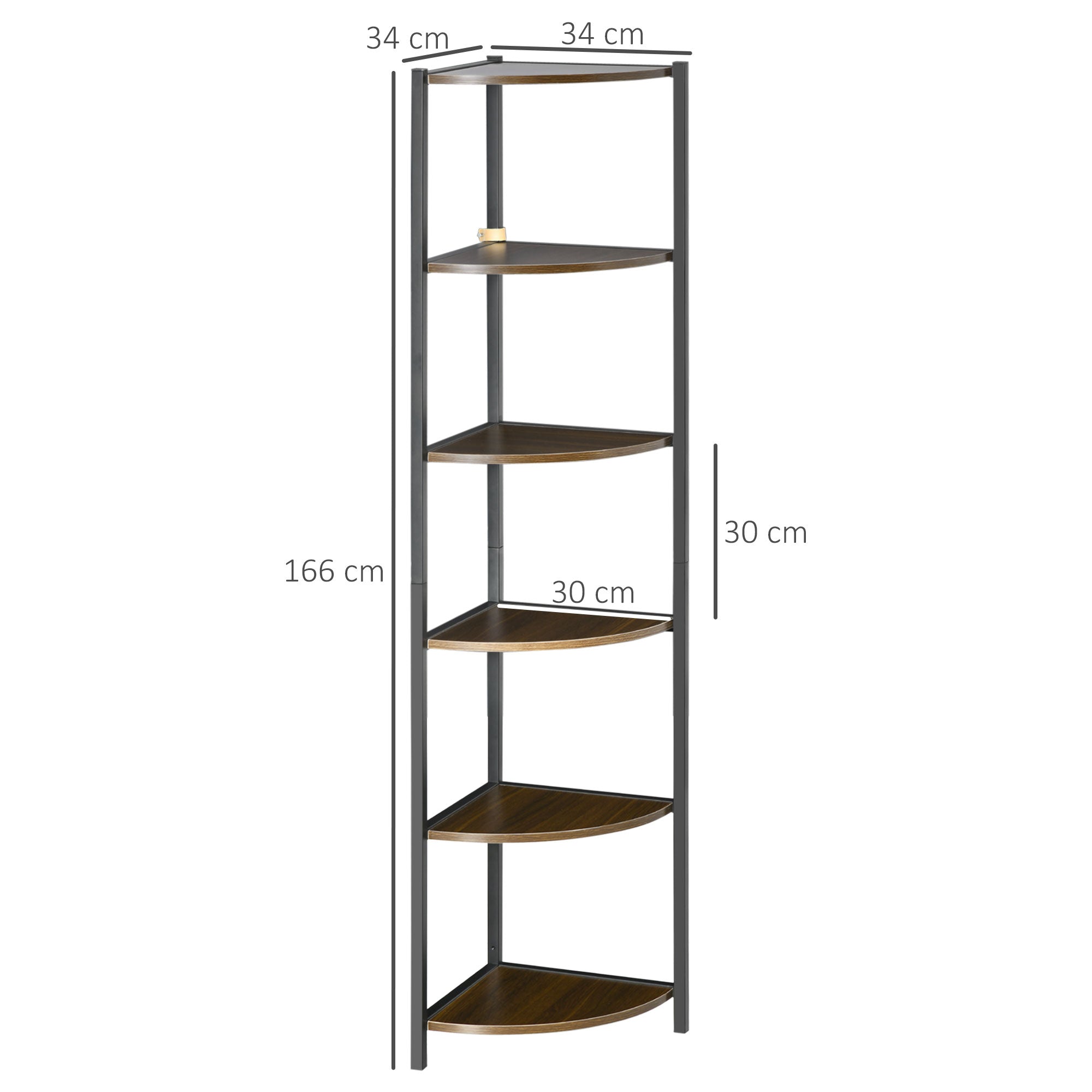 Libreria Moderna Angolare a 6 Ripiani 34x34x166 cm in Metallo e MDF Marrone e Nero