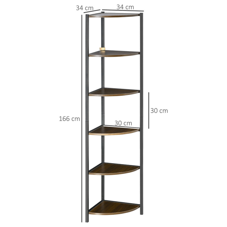 Libreria Moderna Angolare a 6 Ripiani 34x34x166 cm in Metallo e MDF Marrone e Nero