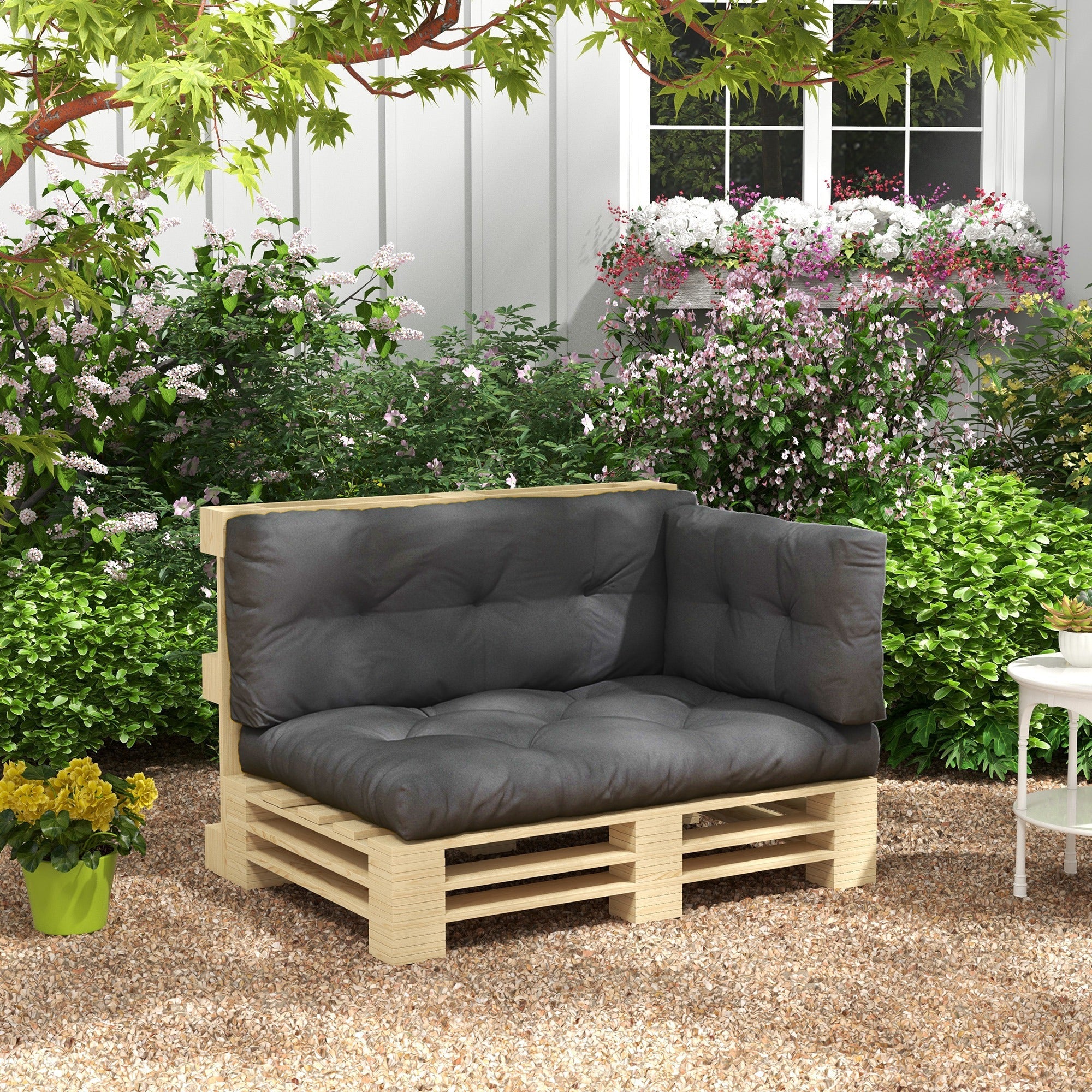 Set 3 Cuscini da Giardino per Divani e Pallet in Poliestere con Imbottitura Spessa Grigio Carbone