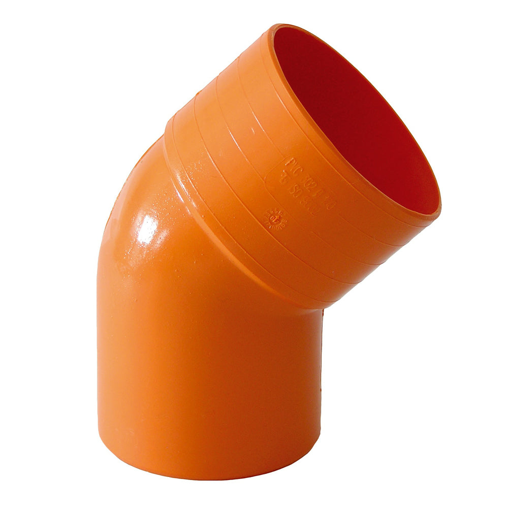 Curva aperta 45 gradi in pvc arancio rossa diametro mm 50